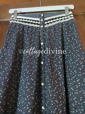 Navy Floral Dot Gunne Sax Gunnies Vtg 1970s Calico Velvet Ruffle Prairie Skirt - Fresh Stock Dated February 2026