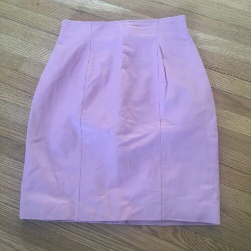 1980s 80s Rare Pastel Vintage Pink Leather Mini Skirt XS - Fresh Stock Dated February 2026
