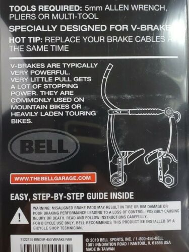 Bell Sports Binder 450 Replacement V-Brake Pads, Black BRAND NEW Factory Sealed - Fresh Stock Dated February 2026