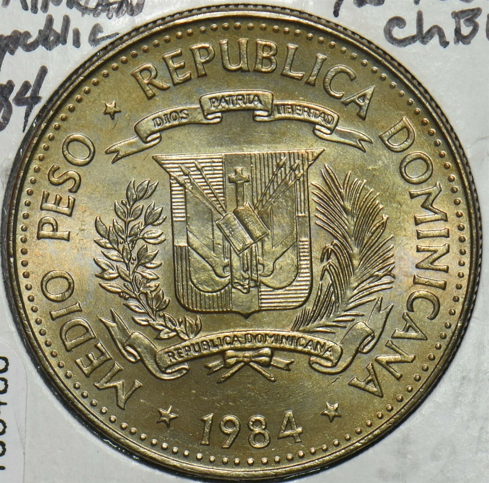 Dominican Republic 1984 1/2 Peso BU Human Rights 196486 combine shipping - Fresh Stock Dated December 2025
