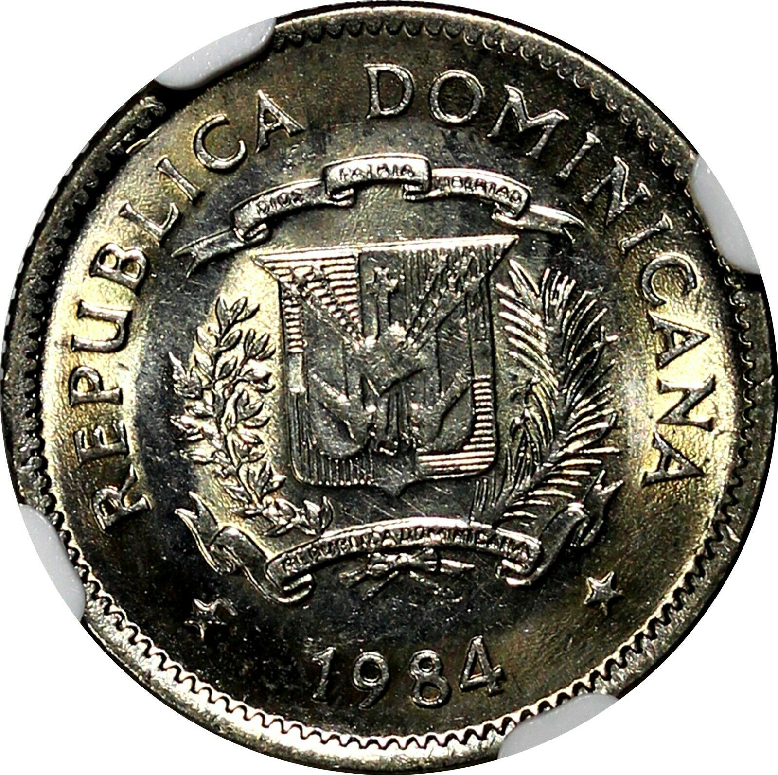 Dominican Republic Duarte 1984 MO 10 Centavos NGC MS64 Human Rights KM# 60 (48) - Fresh Stock Dated February 2026