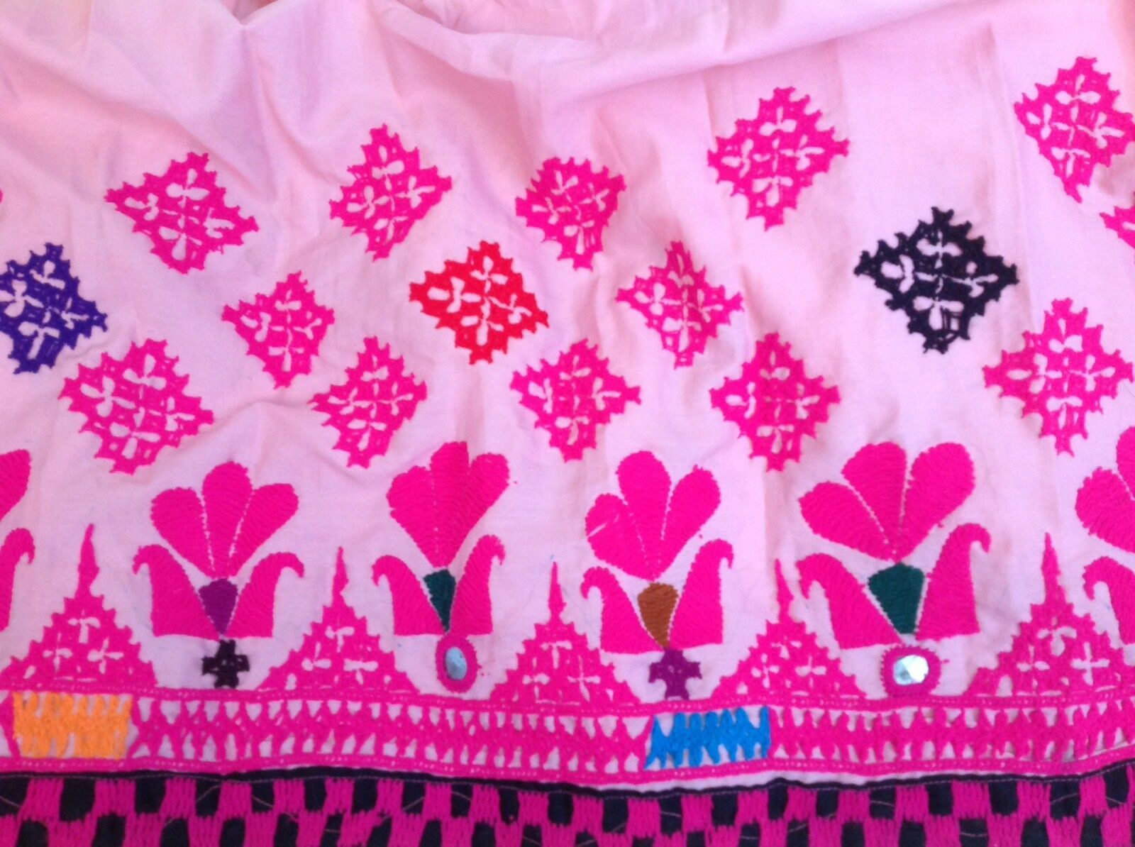 VINTAGE HANDMADE FRIDA KAHLO STYLE PINK EMBROIDERED LONG MAXI SKIRT BOHO INDIA - Fresh Stock Dated December 2025