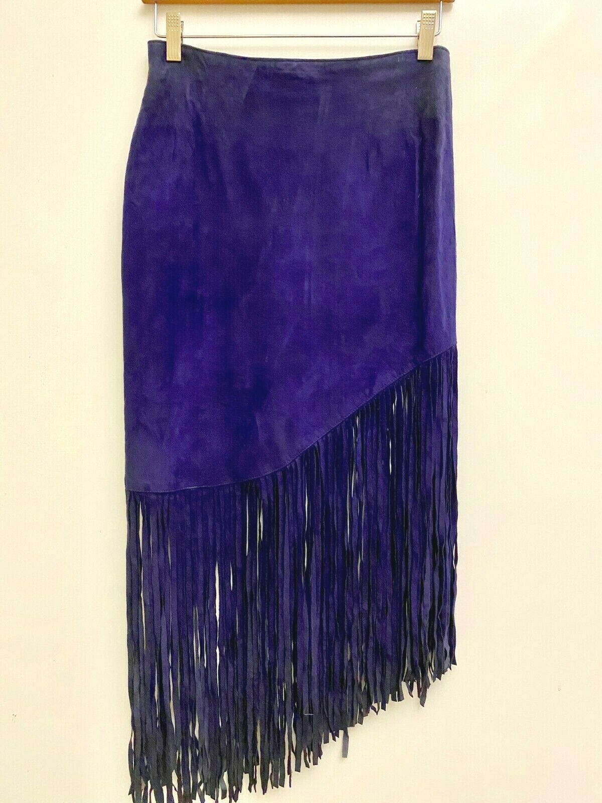Vari Zioni Women's Rare VINTAGE Purple Suede Fringe Skirt and Crop Top - Size 6 - Fresh Stock Dated February 2026