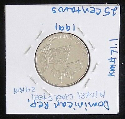 SET OF TWO 1991 DOMINICAN REPUBLIC 25 CENTAVOS COINS (BRILLIANT & UNCIRCULATED) - Fresh Stock Dated December 2025