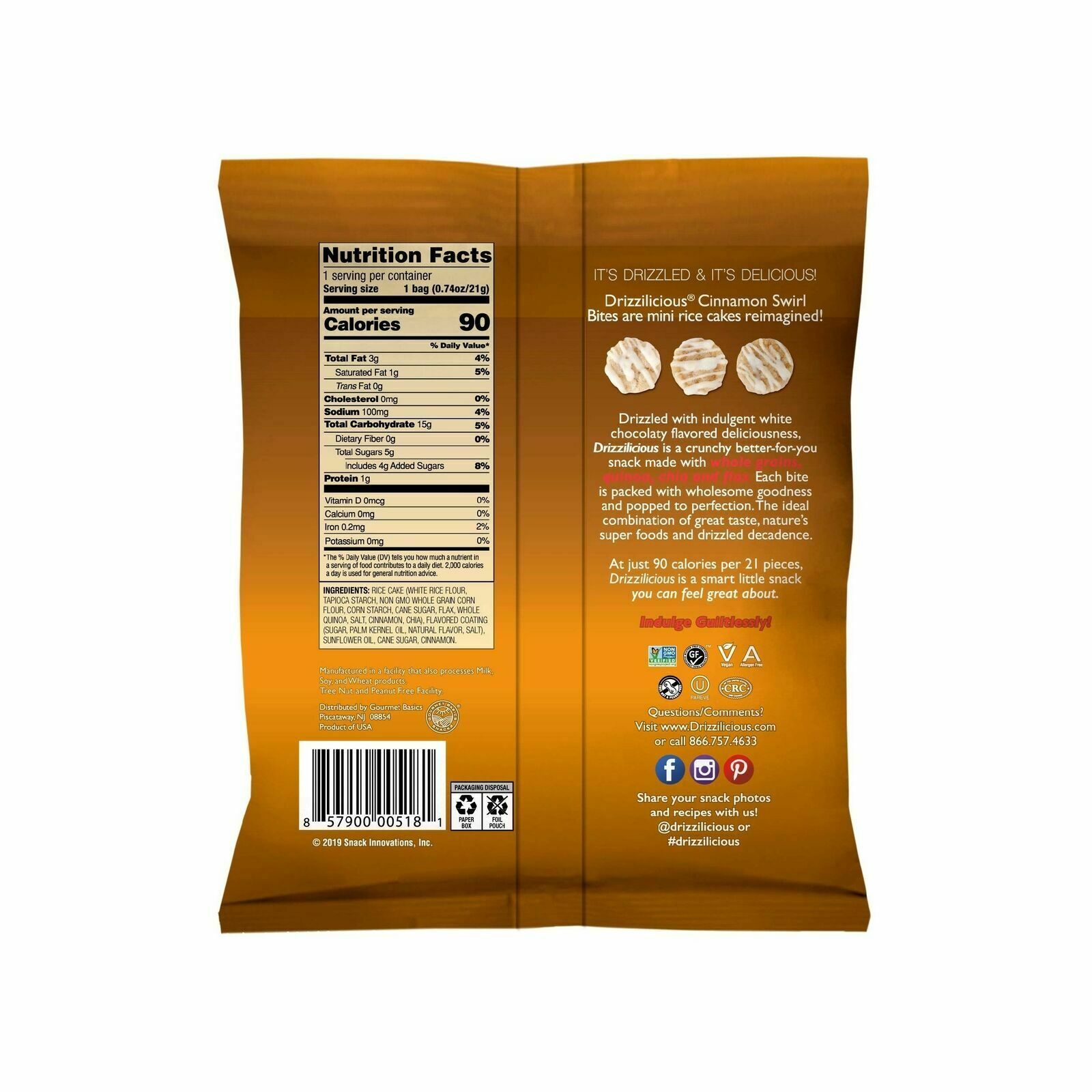 Drizzilicious - Cinnamon Swirl - 10 Pack  .74oz - Fresh Stock Dated December 2025
