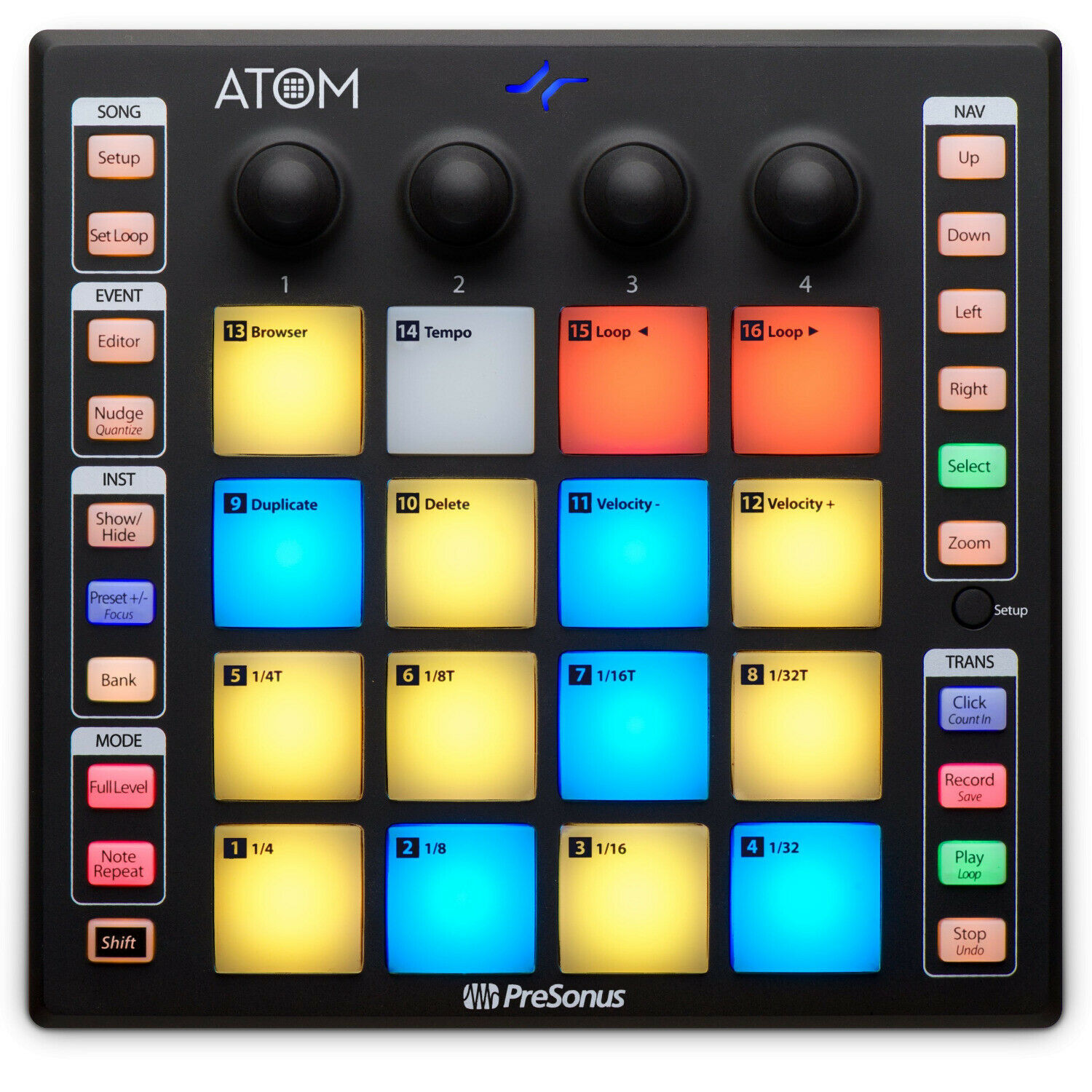 PreSonus PREATOM USB 16-pad MIDI Controller with Headphones and 4-Port USB HUB - Fresh Stock Dated February 2026