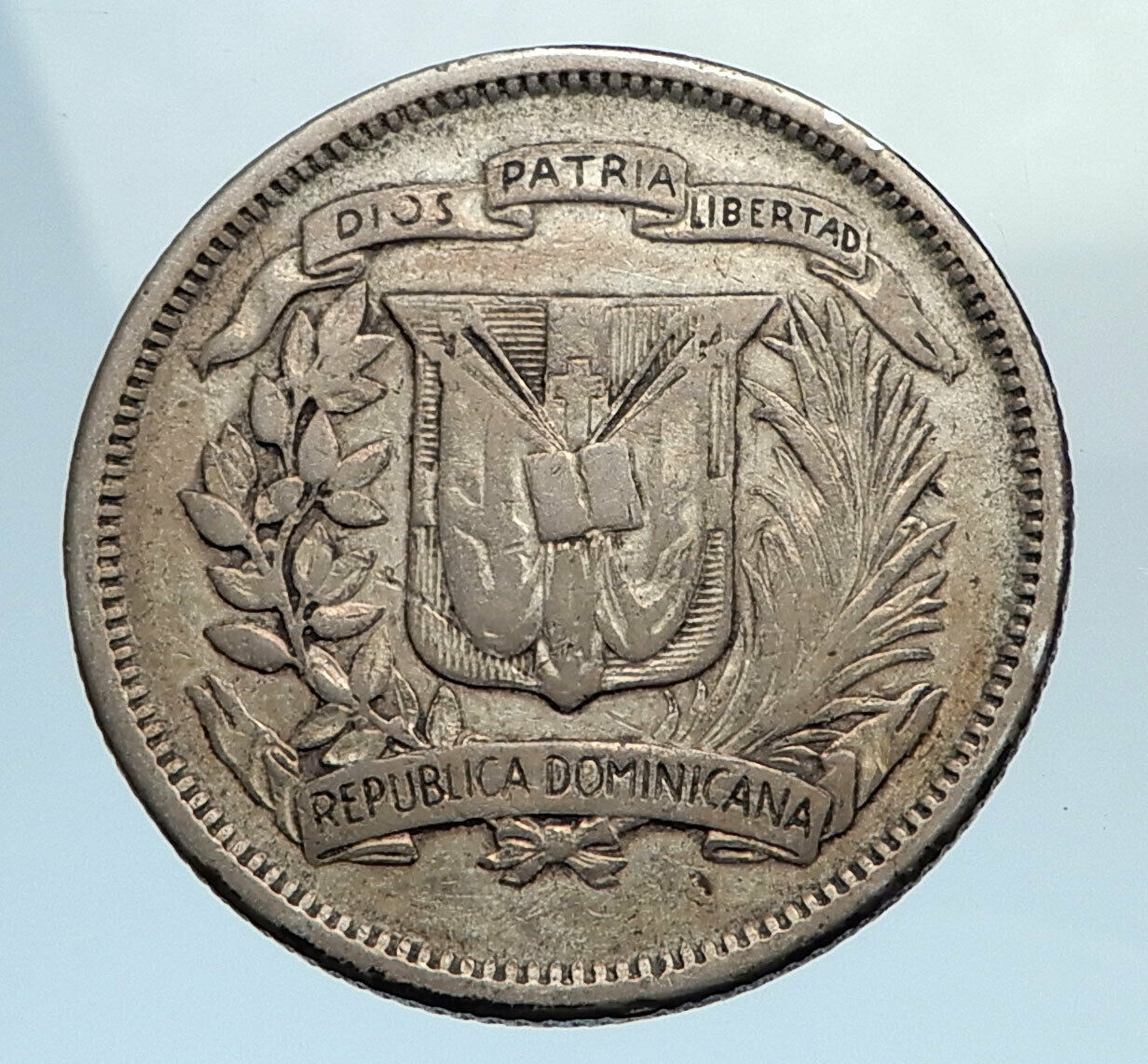 1960 DOMINICAN REPUBLIC Silver Liberty LIBERTO Arms Antique Silver Coin i74364 - Fresh Stock Dated February 2026