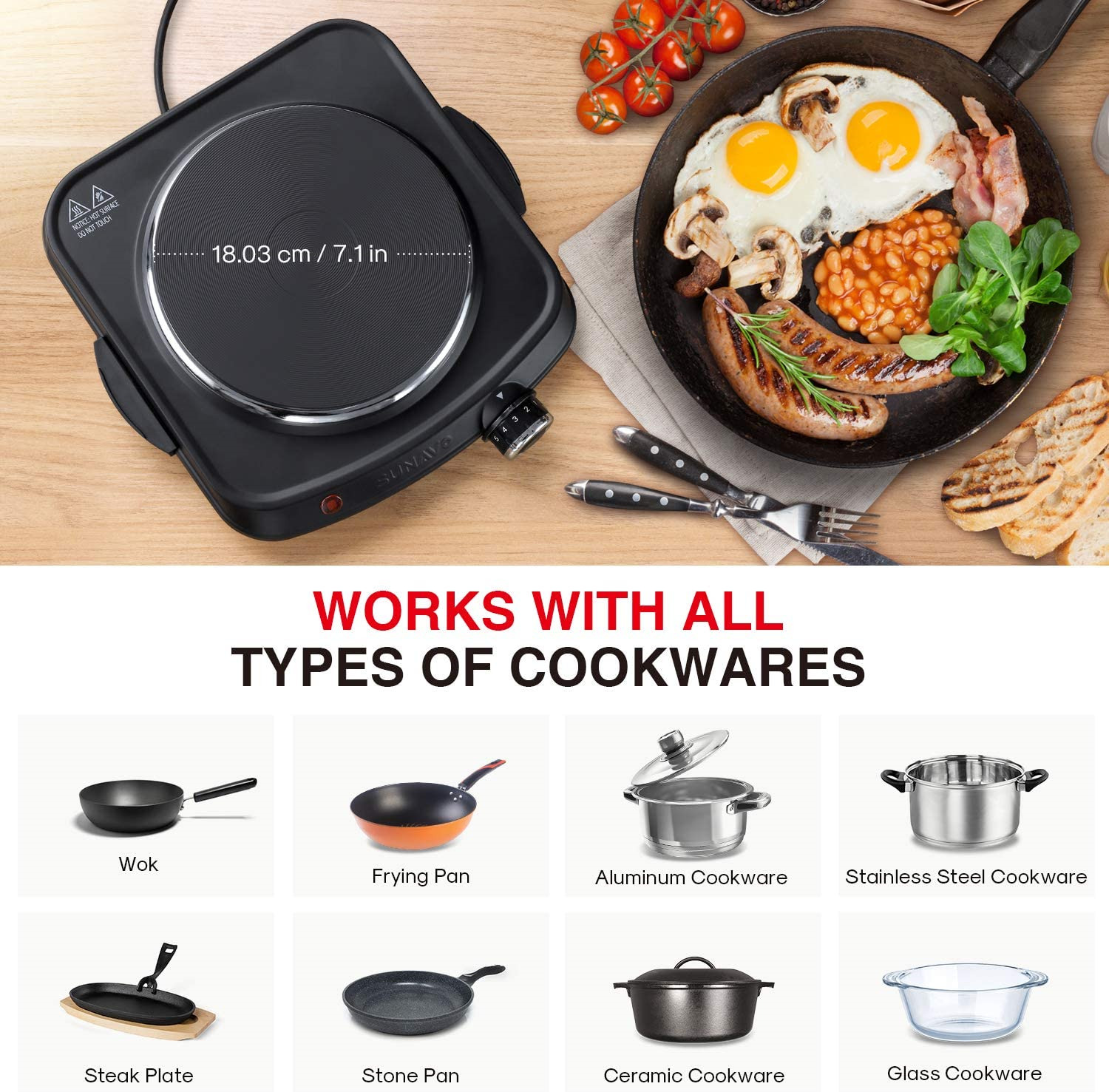 1500W Hot Plates for Cooking Electric Single Burner with Handles 6 Powe - Fresh Stock Dated December 2025