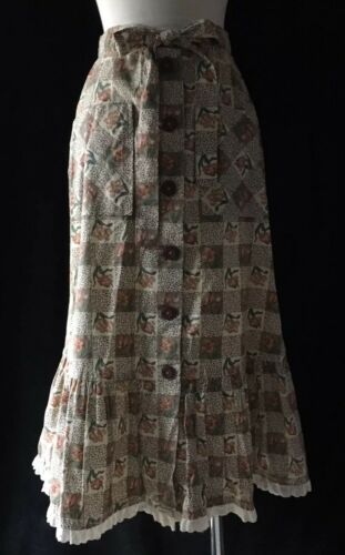 Vintage 70's Hippy Peasant Skirt Boho Prarie Ruffles Pockets Gypsy Button Up - Fresh Stock Dated December 2025
