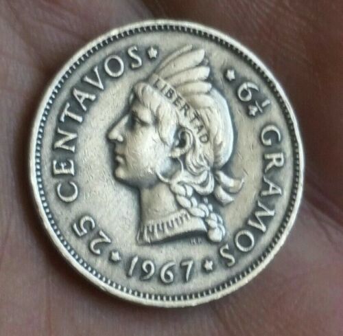 1967 DOMINICAN REPUBLIC 25 CENTAVOS COPPER NICKEL KM# 20a.1 - Fresh Stock Dated December 2025