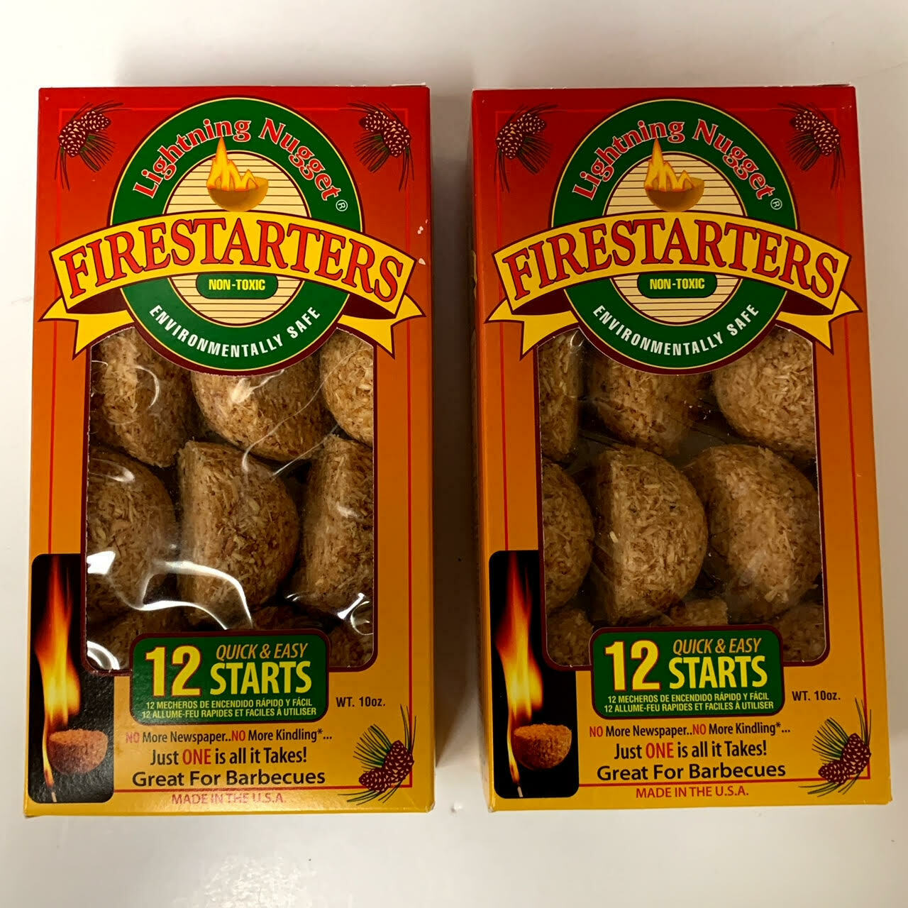 Lightning Nugget Natural Pine FireStarters  2  - 12 Packs Environmentally Safe - Fresh Stock Dated December 2025