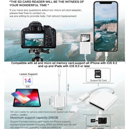 SD Card Adapter Camera Reader for iPad iPhone 6 6S 7 8 Plus 11 12 Pro X Xs Max - Fresh Stock Dated February 2026