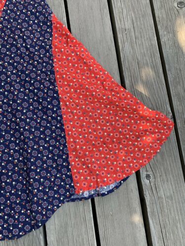 Vintage 60s 70s Red Blue Cottagecore Prairie Scallop Floral Maxi Skirt S - Fresh Stock Dated March 2026