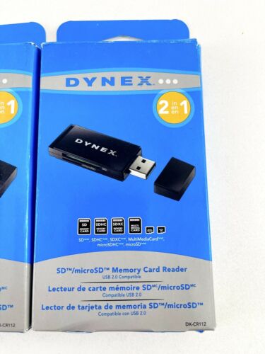 NEW Dynex USB 2.0 2-in-1 Memory Card Reader DX-CR112 Plug & Play 2 PACK - Fresh Stock Dated February 2026