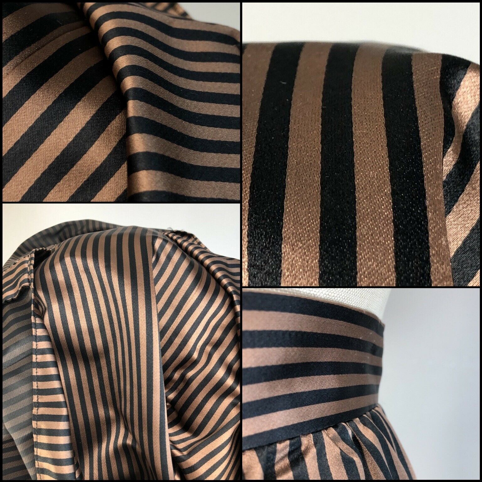 Vtg 80s Skirt High Waist SILK maxi Black Copper-Tan Stripe MONTALDO'S XS S - Fresh Stock Dated March 2026