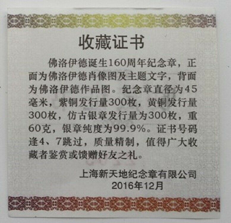 A Pair of 2016 China 45mm Brass and Copper Medals - Sigmund Freud - Fresh Stock Dated February 2026