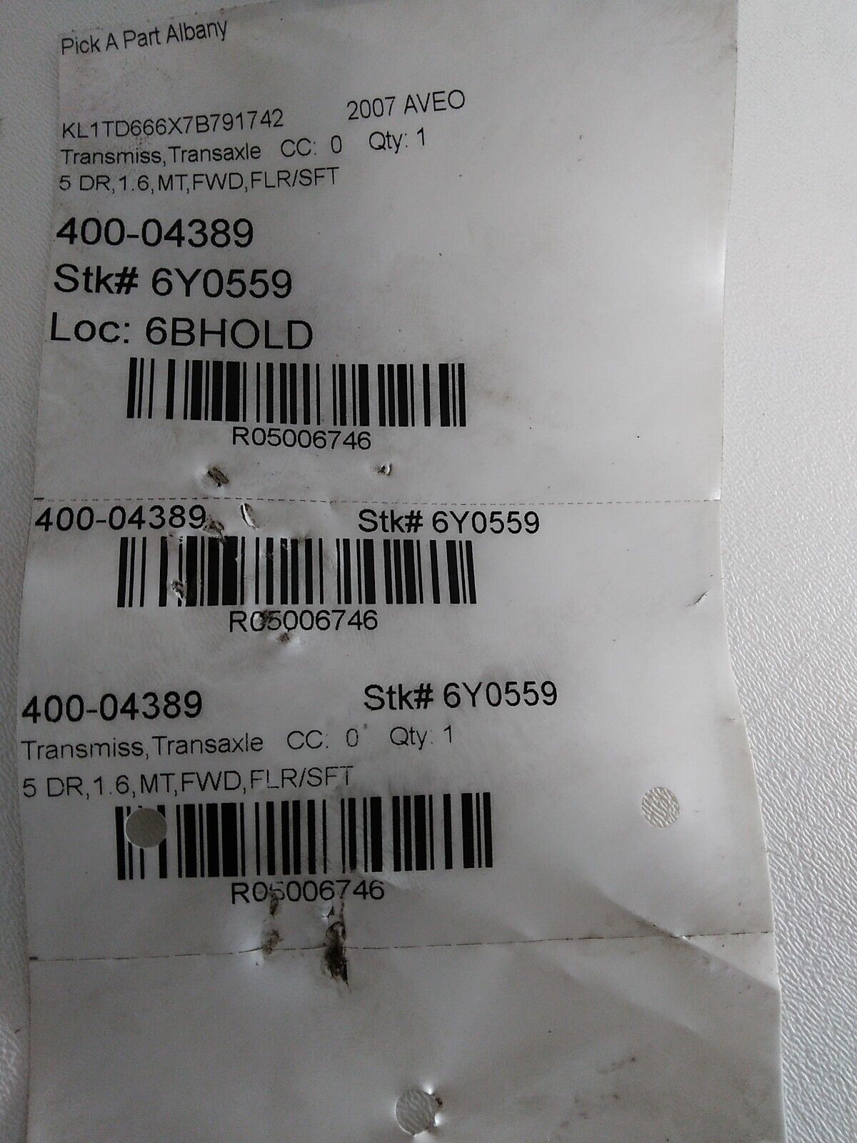 2004-2008 Chevrolet Aveo 1.6L Manual 5 Speed Transmission Gearbox 89k Miles - Fresh Stock Dated February 2026