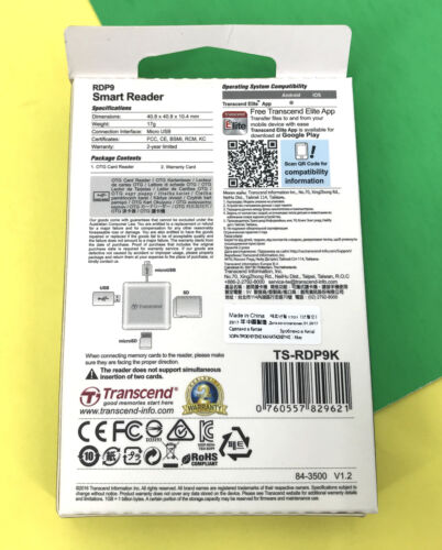 NEW Transcend OTG micro USB / USB Smart Card Reader RDP9 #9621 - Fresh Stock Dated February 2026