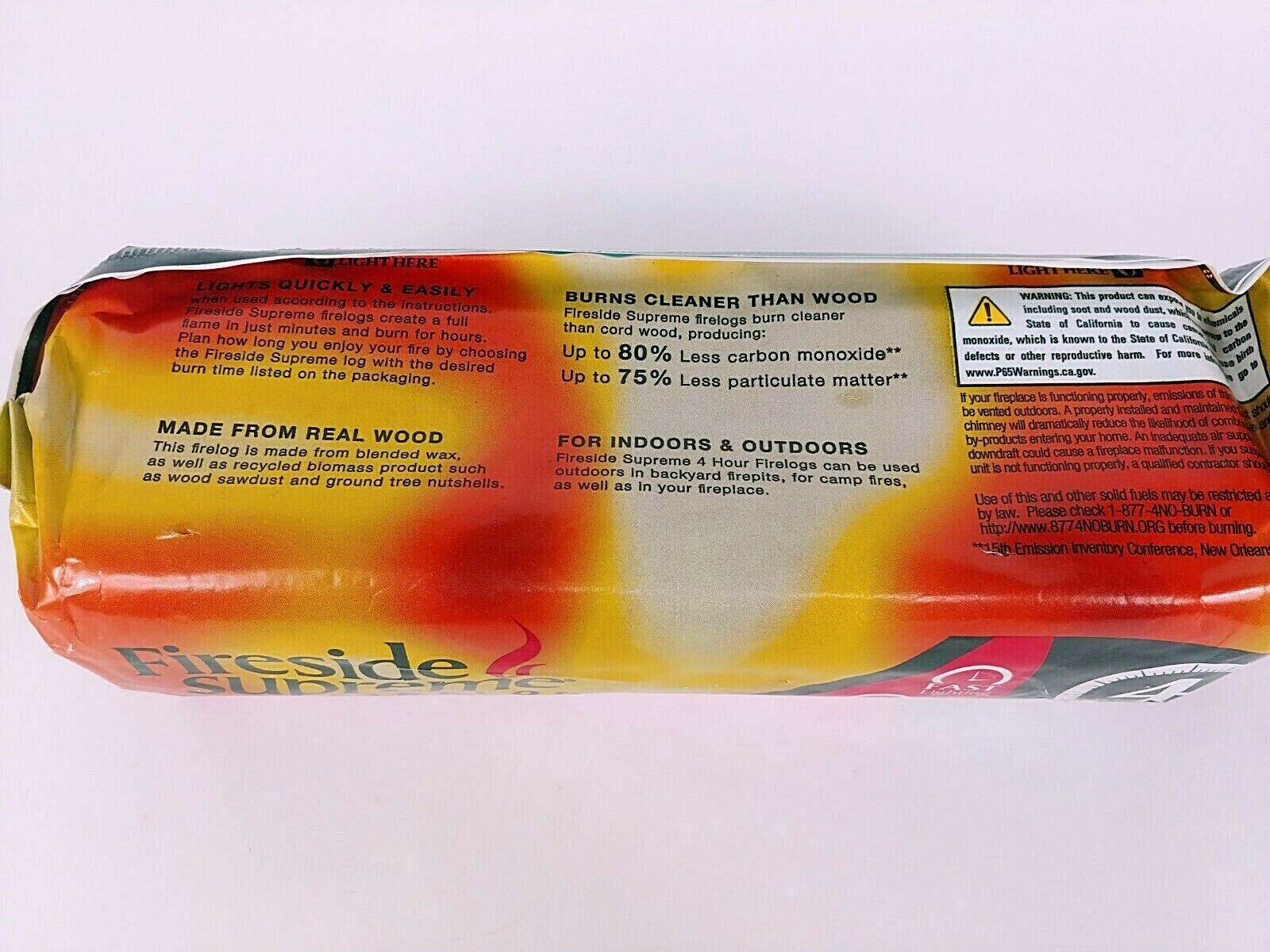 Fireside Supreme firelog starter log 4 Hour burn 4.8 lb ez cleanup fast start up - Fresh Stock Dated December 2025