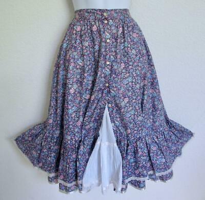 Vtg 70s Gunne Sax Ruffle Prairie Skirt 5 XS Button Down Purple Blue Floral Lace - Fresh Stock Dated March 2026