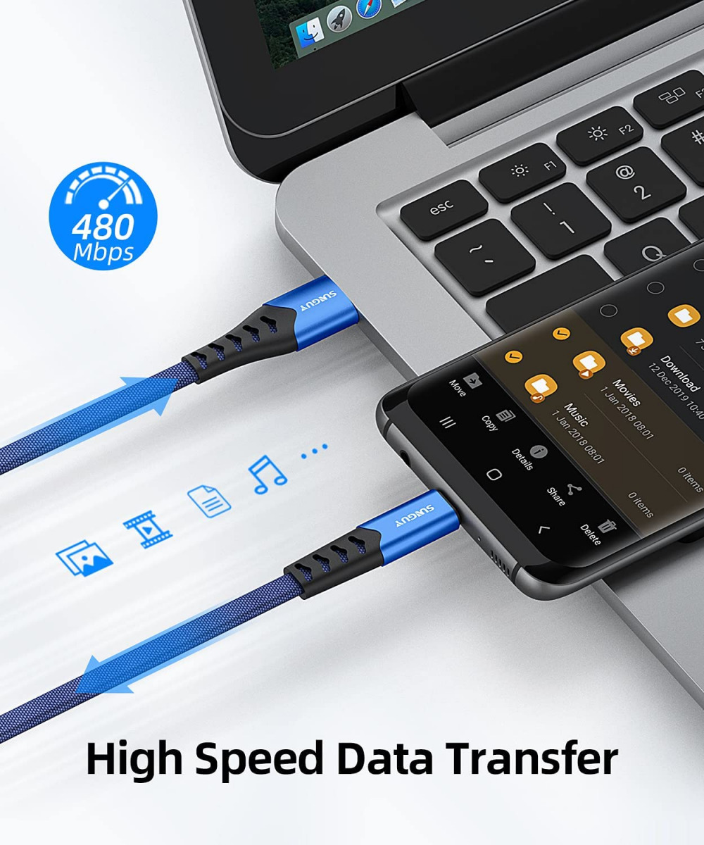 SUNGUY USB C Cable 1.5FT [3Pack], Flat USB-A to USB-C Fast 1.5FT*3, 1.5FT*3 - Fresh Stock Dated February 2026