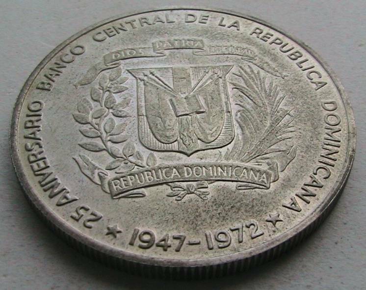 Antique Dominican Republic1peso1972 25th Anniversary of the Central Bank Silver - Fresh Stock Dated December 2025