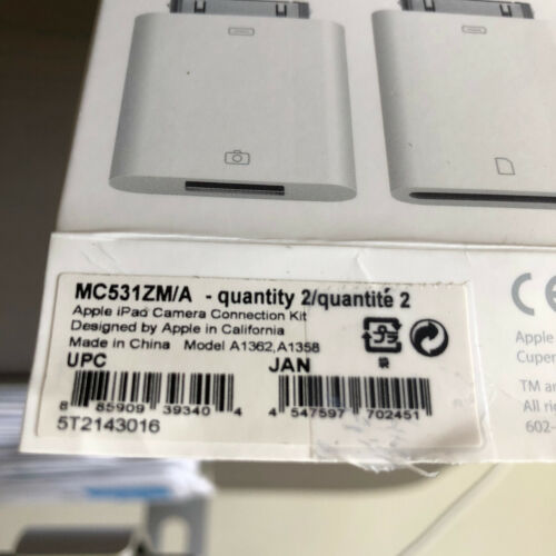 Genuine Apple iPad Camera Connection Kit MC531ZM/A (A1362 & A1358) - Fresh Stock Dated February 2026