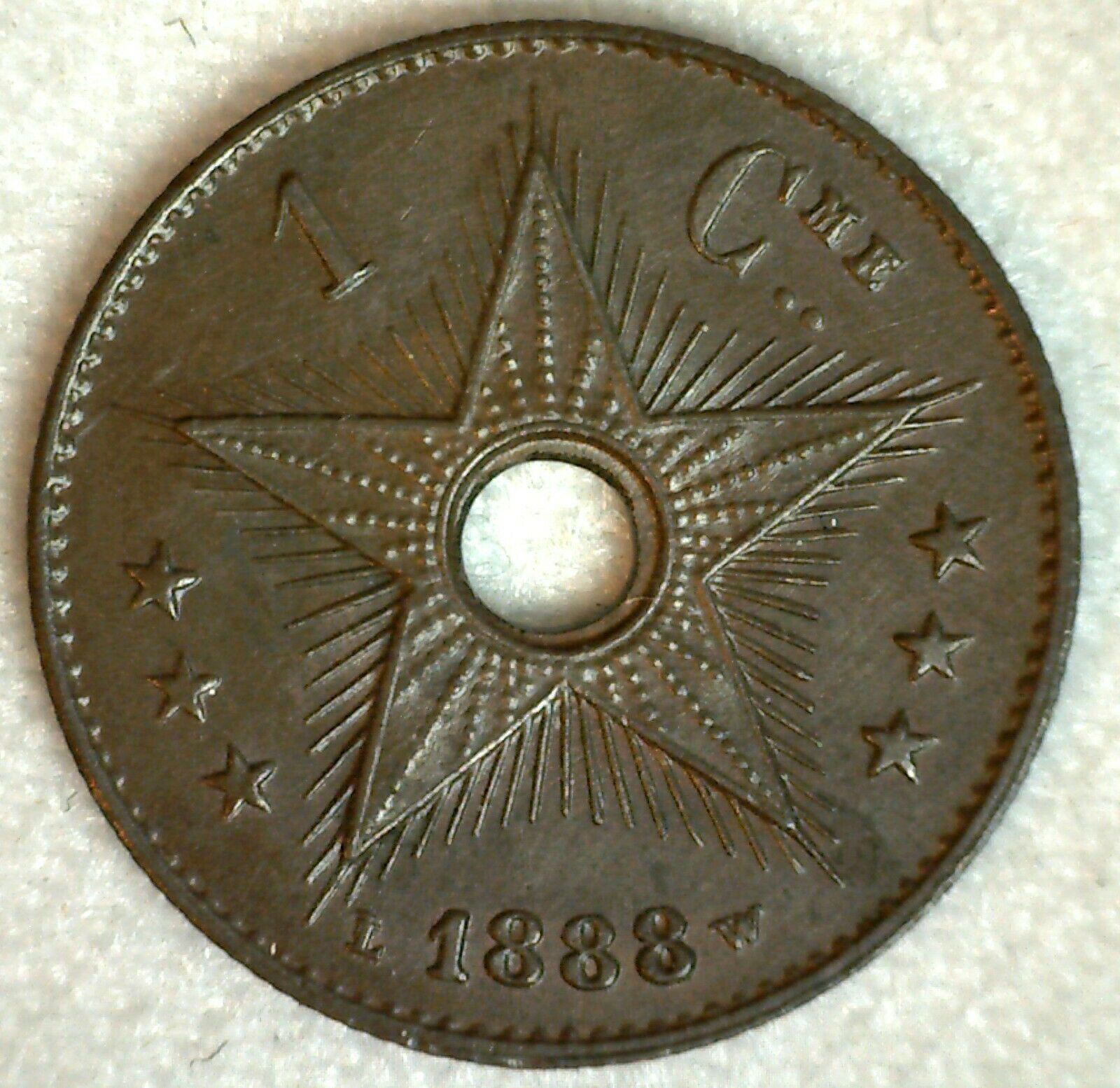 1888 Congo 1 Centime Copper Coin Hole in Center Uncirculated - Fresh Stock Dated February 2026