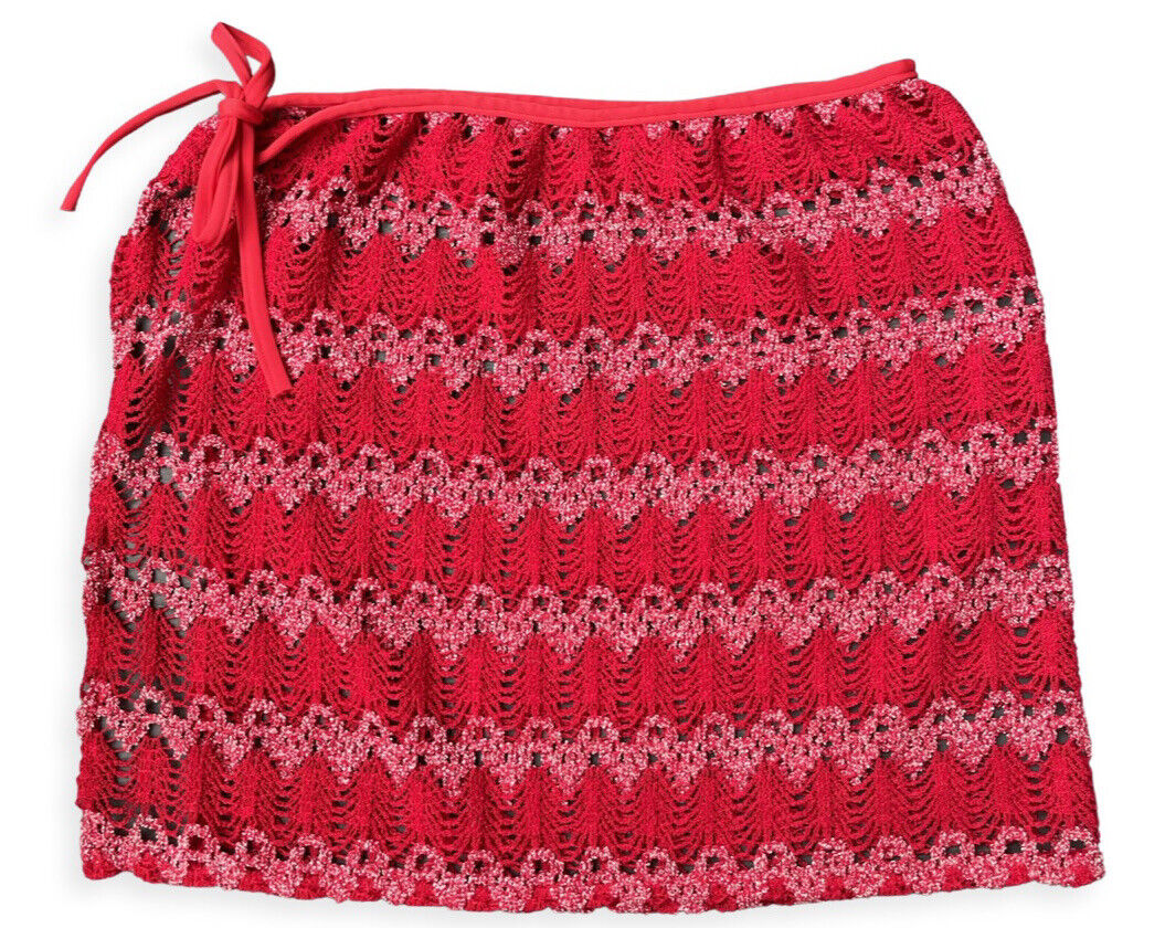 VINTAGE 70s Red CROCHET WRAP MINI SKIRT - Fresh Stock Dated March 2026