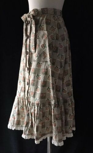 Vintage 70's Hippy Peasant Skirt Boho Prarie Ruffles Pockets Gypsy Button Up - Fresh Stock Dated December 2025