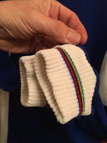 M L Vintage 70s FRENCH Arc En Ciel CYCLING JERSEY Long Sleeve BLUE Vegan Acrylic - Fresh Stock Dated December 2025