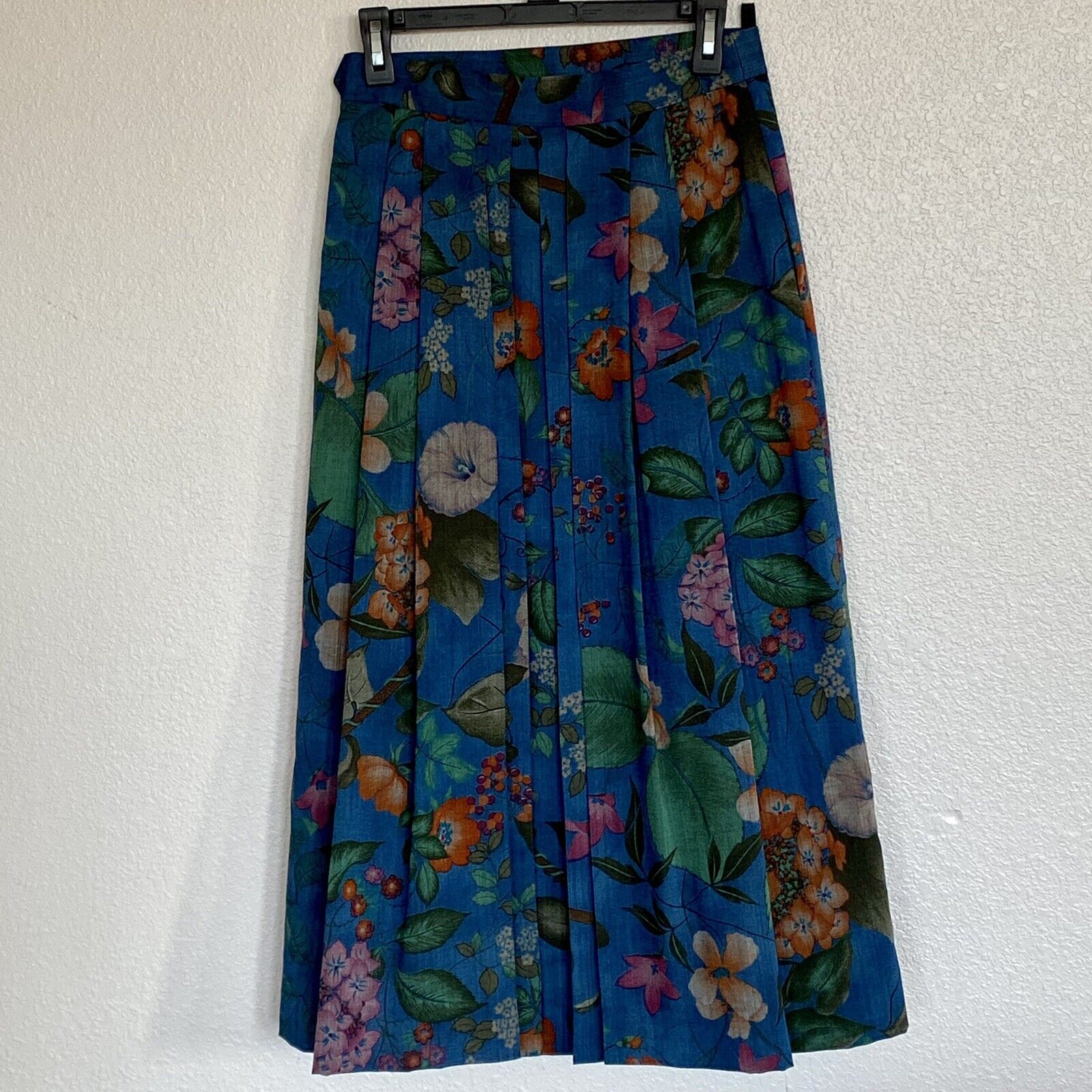 VTG Geiger Teal Wool Floral Pleated Skirt 38 26” Waist XS - Fresh Stock Dated March 2026