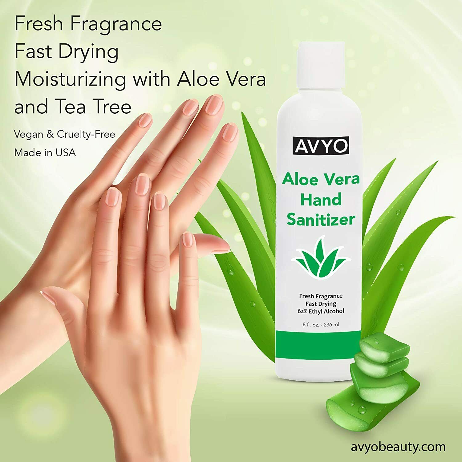 AVYO Aloe Vera Hand Sanitizer | Ethyl Alcohol 62% | FDA Registered (6 or 12 pk) - Fresh Stock Dated February 2026