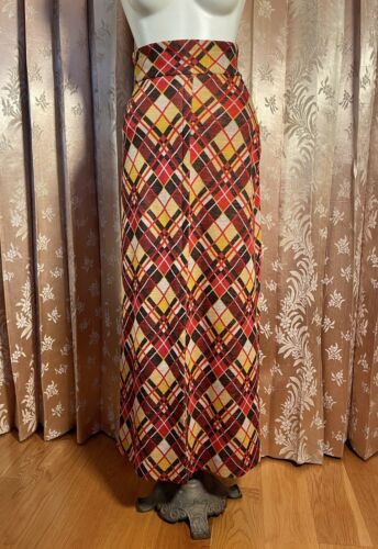 Vtg 60s 70s Boho Wool Geometric Plaid High-Waist Slit Maxi Skirt Mod 1960s S - Fresh Stock Dated March 2026