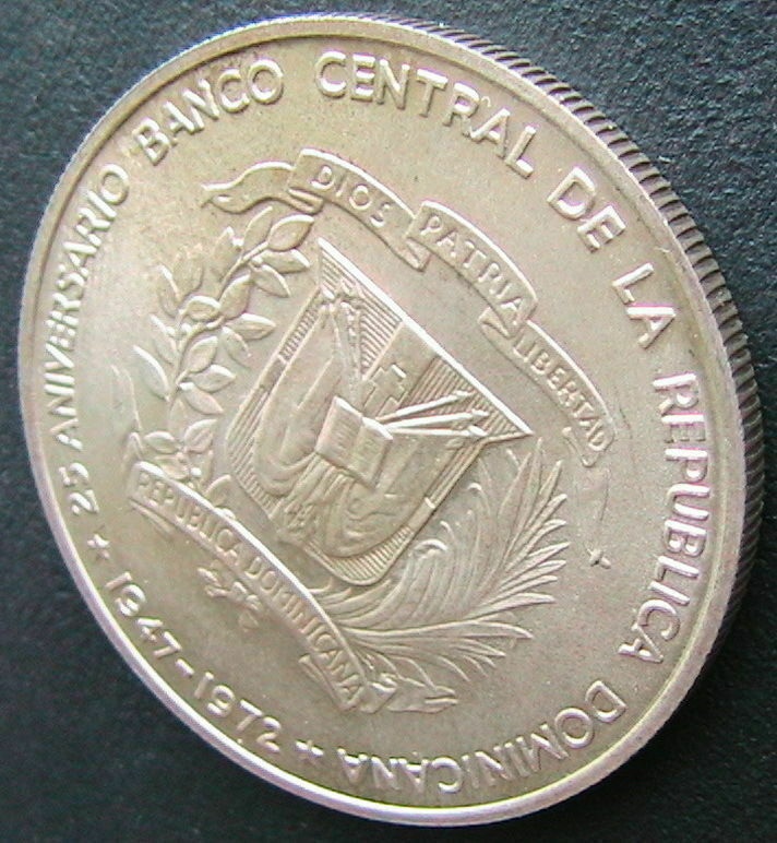 Antique Dominican Republic1peso1972 25th Anniversary of the Central Bank Silver - Fresh Stock Dated December 2025
