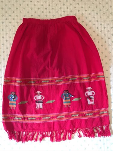 Vintage Red Embroidered Guatemalan Skirt 26