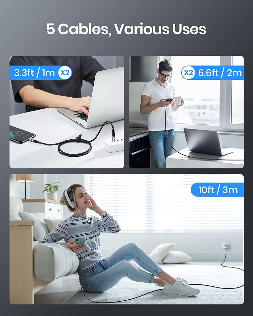 USB C Cable, INIU [5 Pack 3.1A] QC Fast Charging Type C Silver - Fresh Stock Dated February 2026