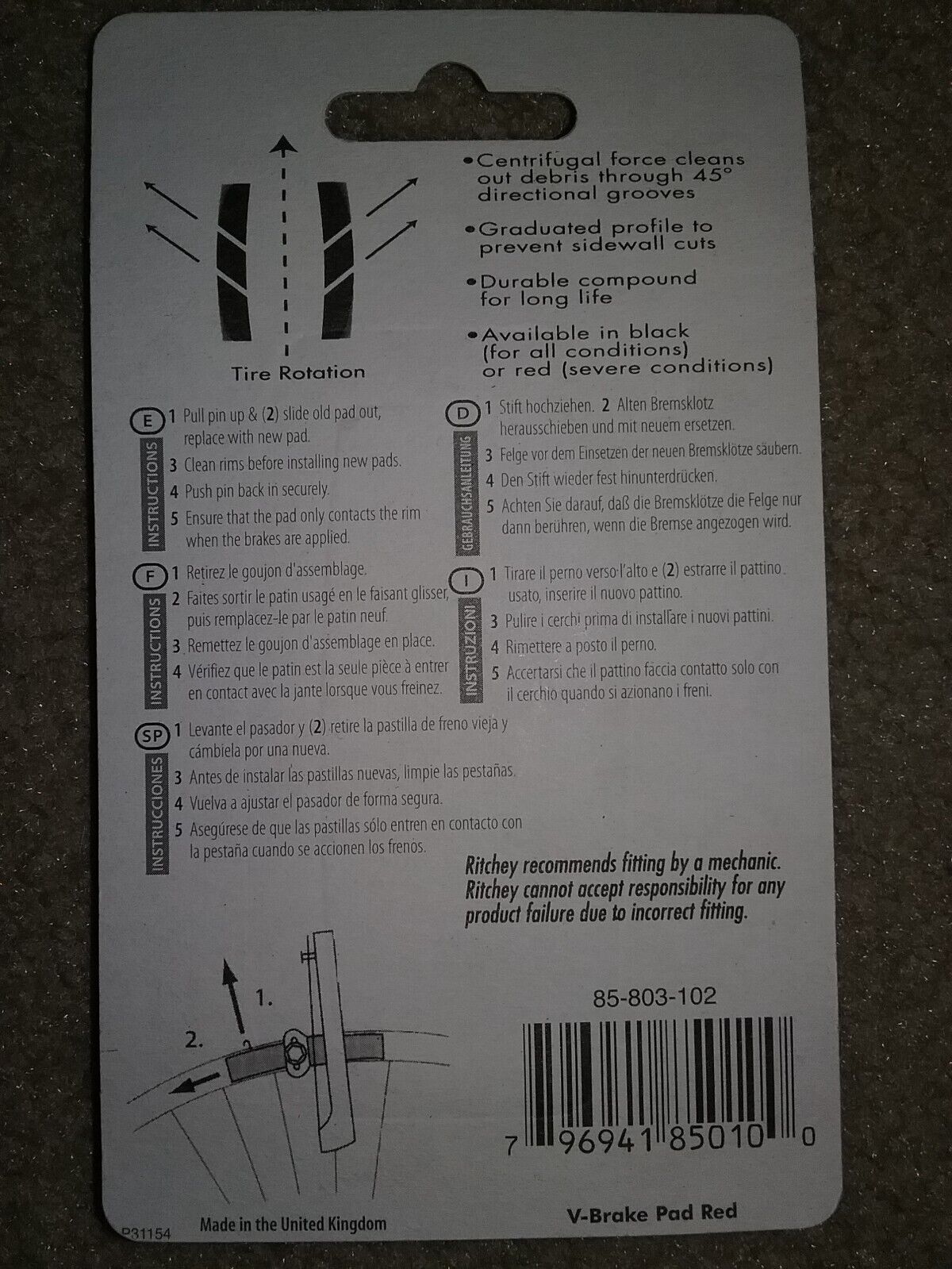 3 Pair Ritchey Superlogic V-Brake Pads Red Severe Conditions Linear Cartridge - Fresh Stock Dated February 2026
