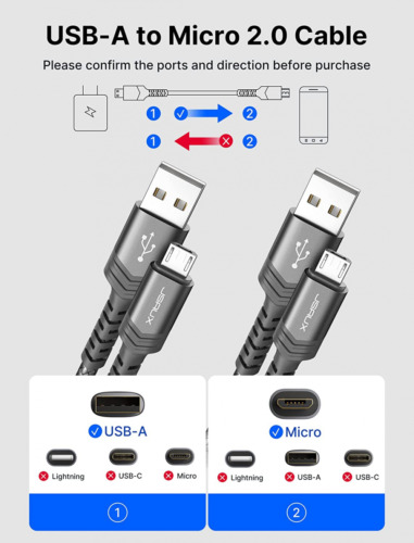 Micro USB Cable Android Charger, JSAUX (2-Pack 6.6FT) 6.6ft+6.6ft, Grey - Fresh Stock Dated February 2026