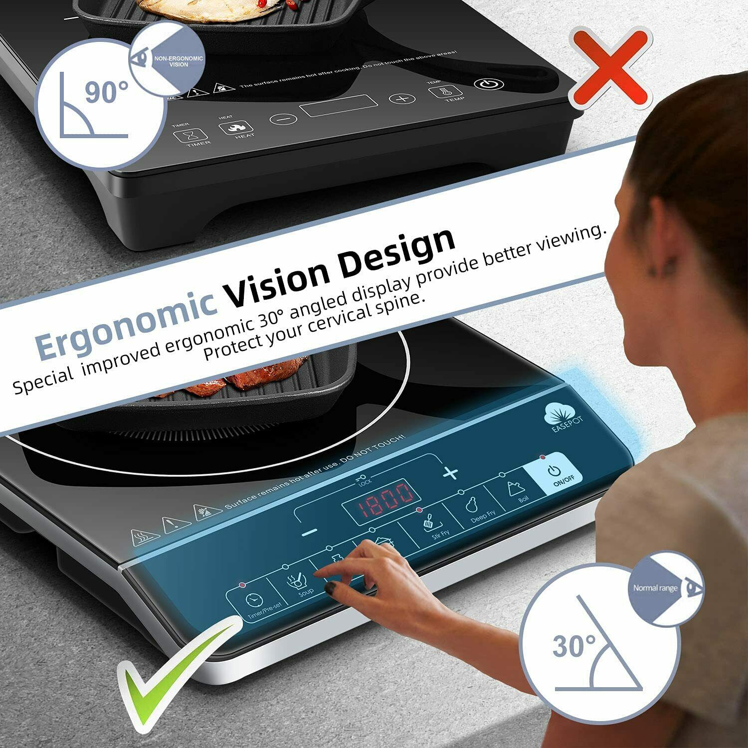 EASEPOT Induction Cooktop 1800W Portable Single Burner Cooker Stove Hot Plate - Fresh Stock Dated February 2026