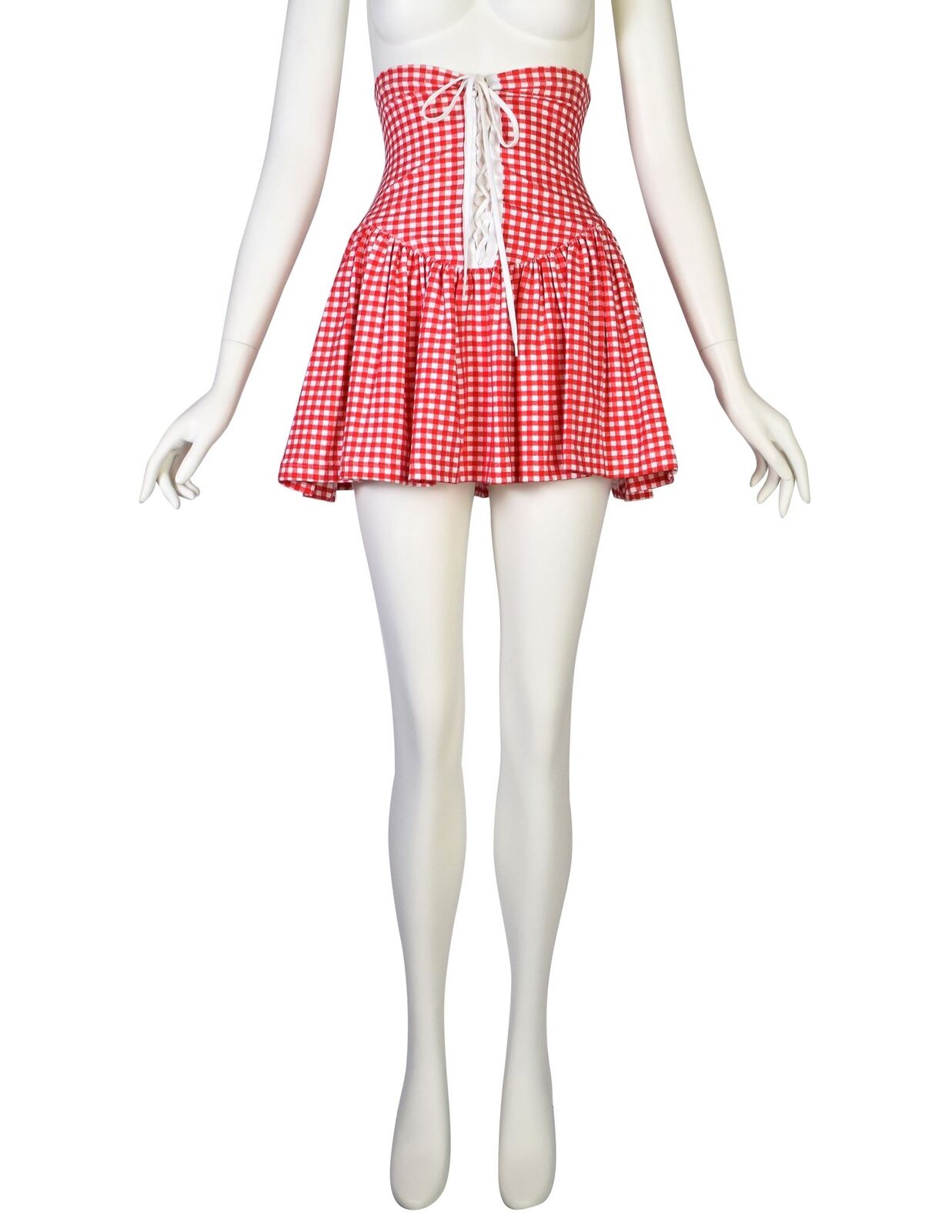 Betsey Johnson Punk Label Vintage Red White Gingham Ultra High Waist Lace Up Min - Fresh Stock Dated March 2026