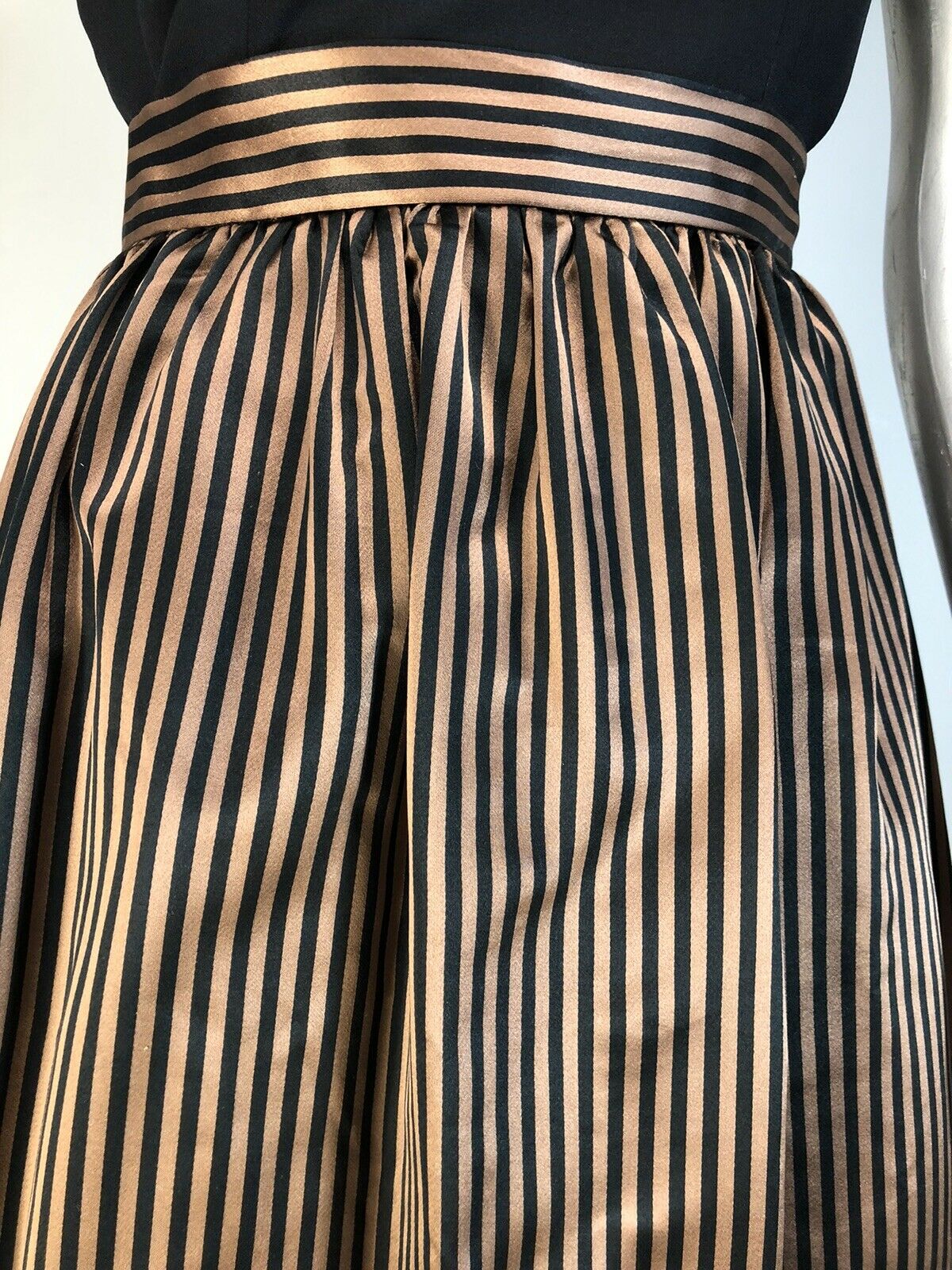 Vtg 80s Skirt High Waist SILK maxi Black Copper-Tan Stripe MONTALDO'S XS S - Fresh Stock Dated March 2026