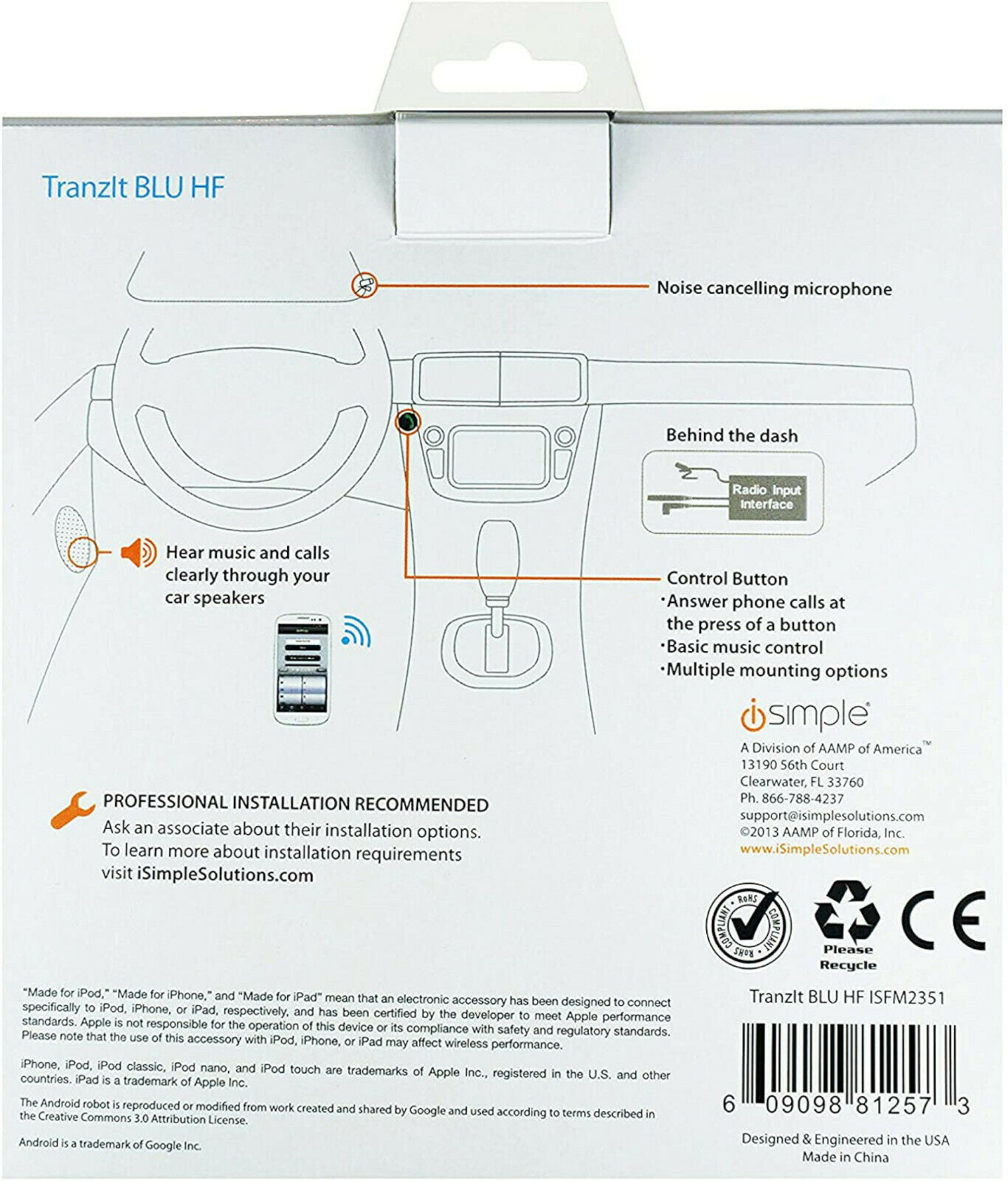 NEW iSimple TranzIt BLU HF Bluetooth HandsFree Kit transit music call iSFM2351 - Fresh Stock Dated February 2026