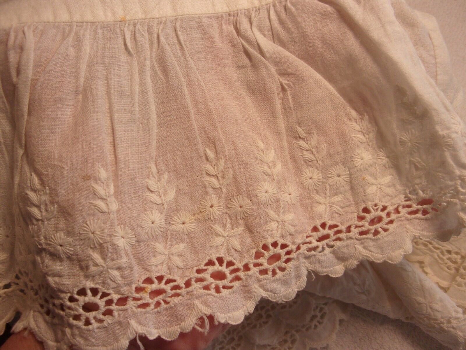 Edwardian Vintage WHITE Cotton PETTICOAT SLIP/SKIRT EYELET LACE  ANTIQUE 34W 34L - Fresh Stock Dated March 2026