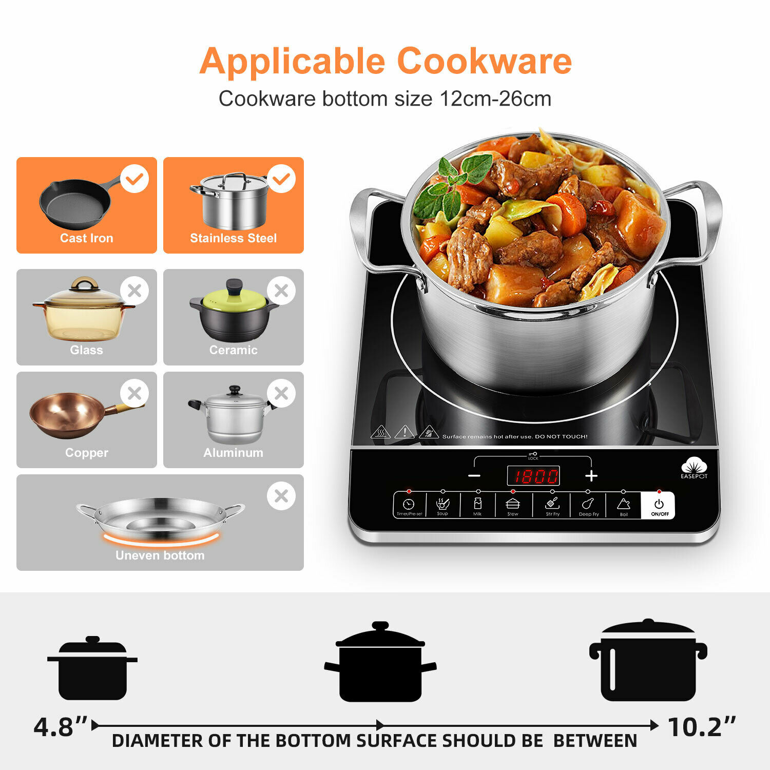 EASEPOT Induction Cooktop 1800W Portable Single Burner Cooker Stove Hot Plate - Fresh Stock Dated February 2026