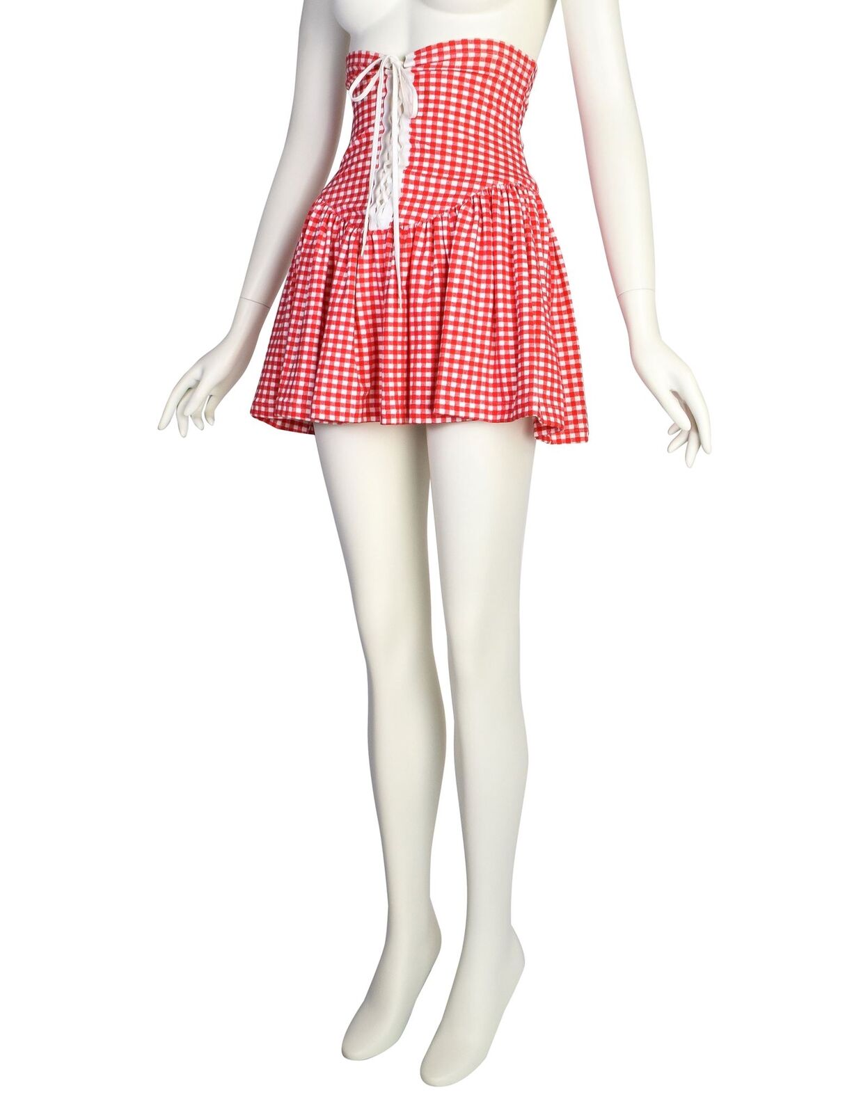 Betsey Johnson Punk Label Vintage Red White Gingham Ultra High Waist Lace Up Min - Fresh Stock Dated March 2026