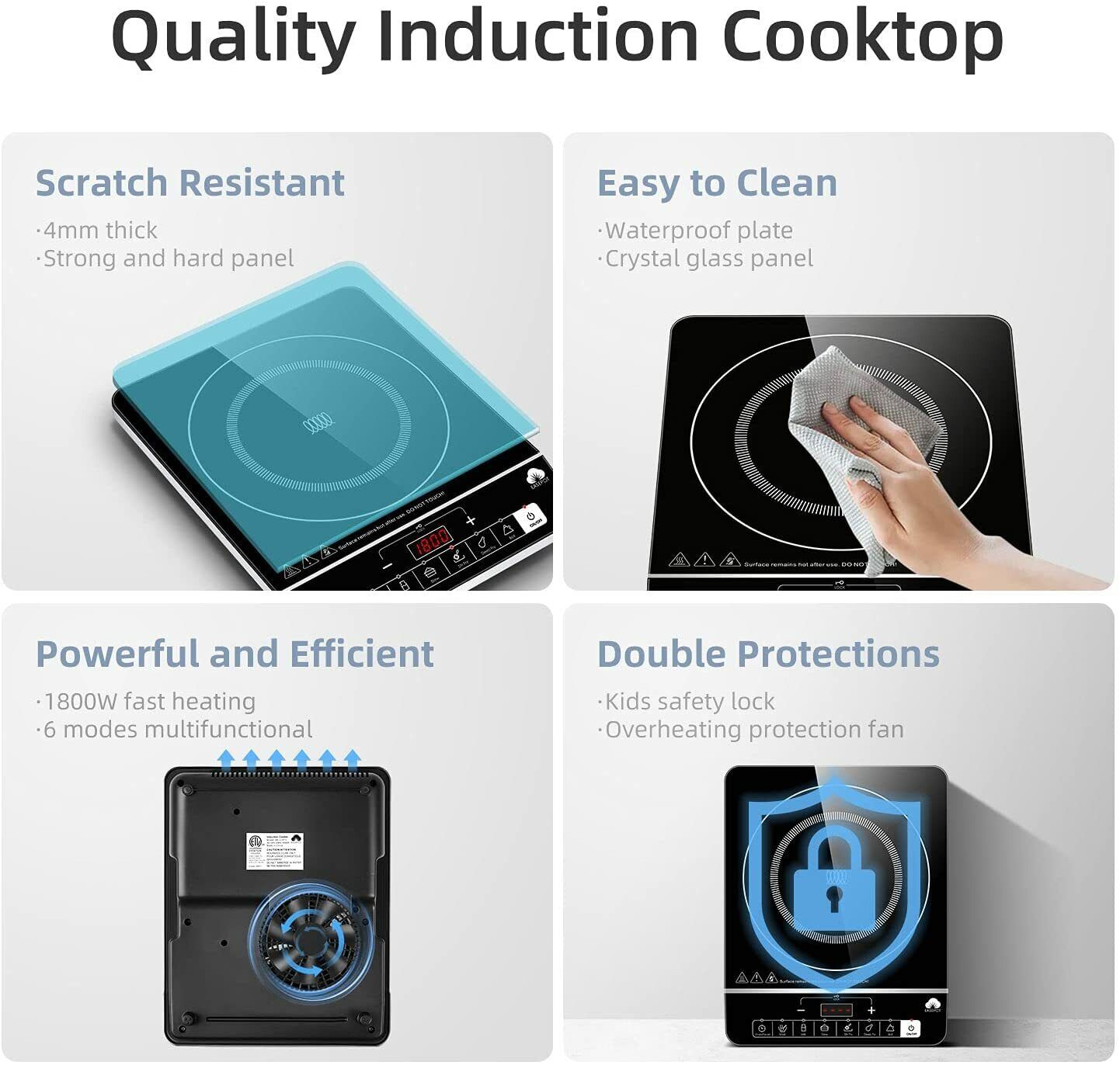 EASEPOT Induction Cooktop 1800W Portable Single Burner Cooker Stove Hot Plate - Fresh Stock Dated February 2026