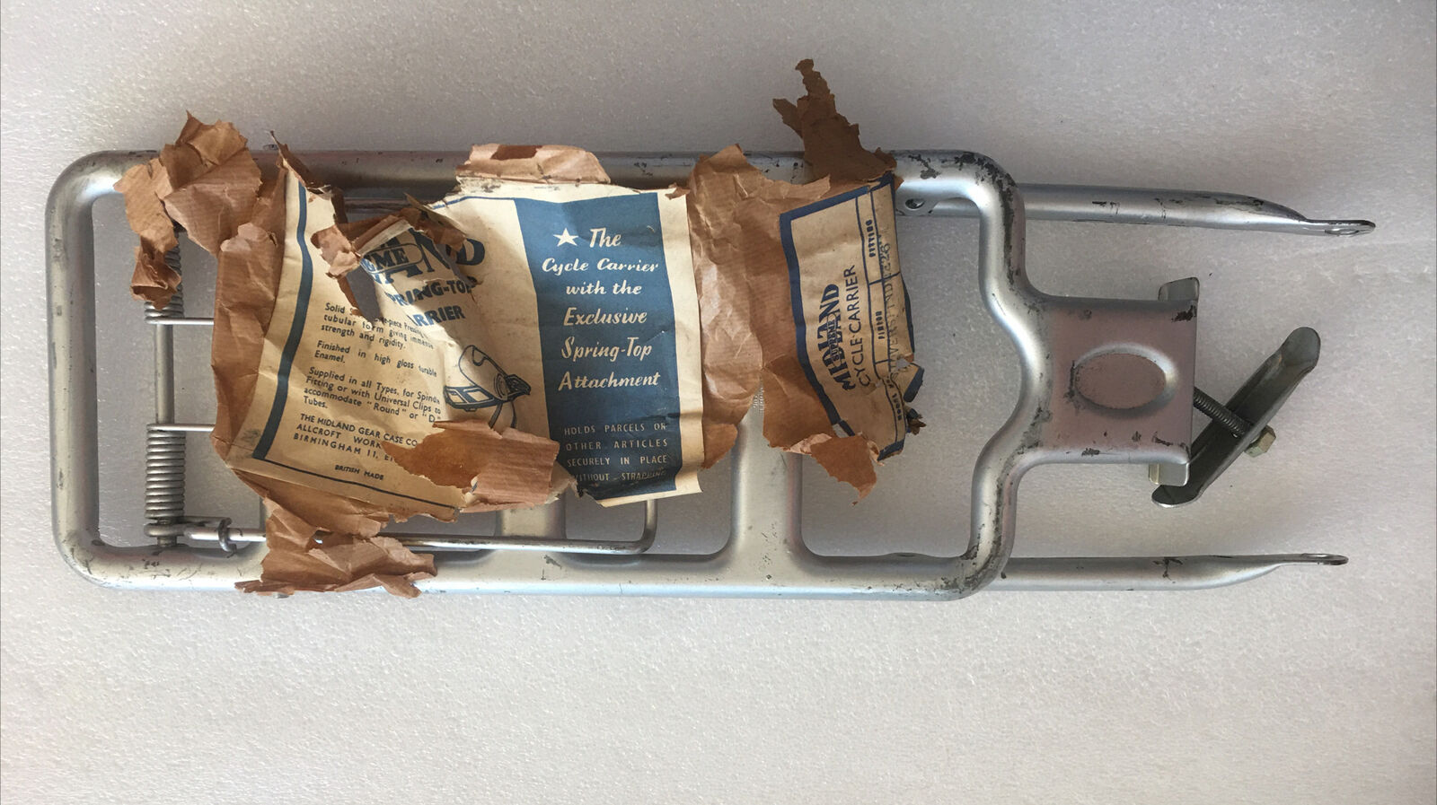 Vintage 1960s MIDLAND SUPREME “Super” Spring-Top Cycle Carrier REAR RACK England - Fresh Stock Dated December 2025