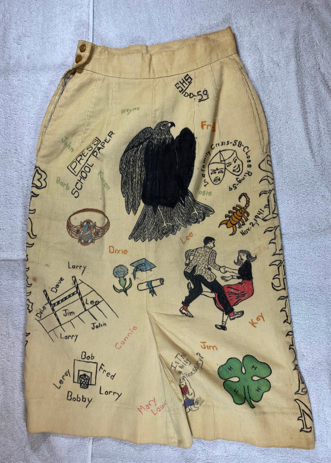 1959 SENIOR CORDS VINTAGE CORDUROY SKIRT SHERIDAN HIGH SCHOOL BLACKHAWK INDIANA - Fresh Stock Dated February 2026