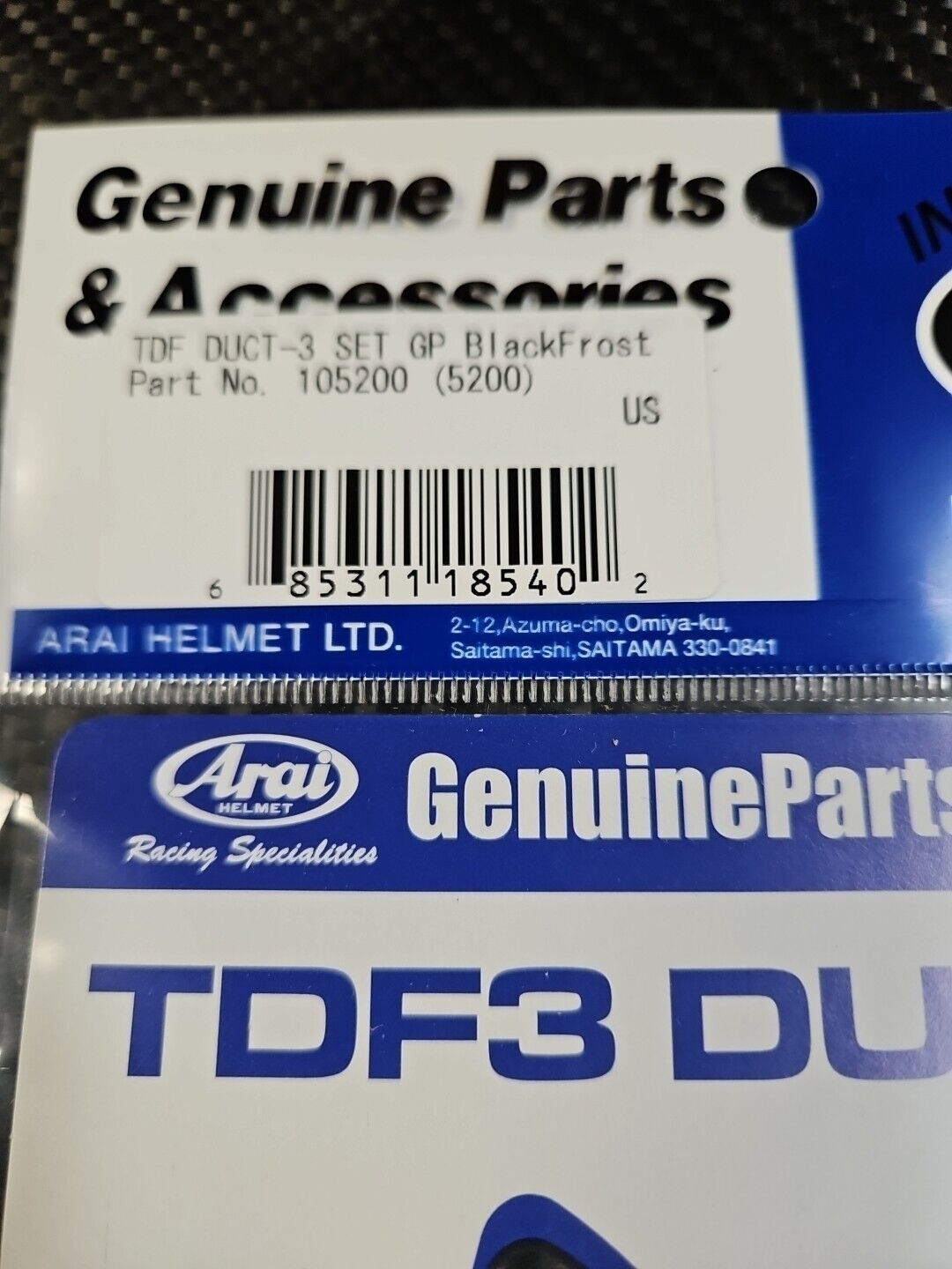 Arai TDF3 Duct Set - Fresh Stock Dated December 2025